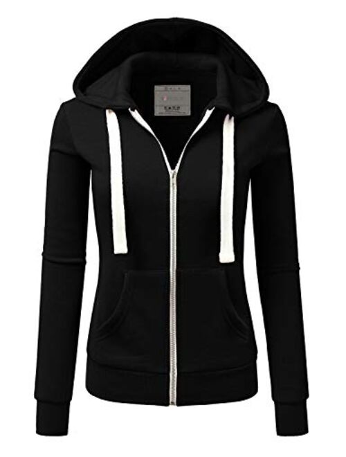 Doublju Lightweight Thin Zip-Up Hoodie Jacket for Women with Plus Size