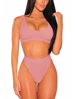 Pink Queen Women's Crop Top High Waisted Cheeky Bikini Set Two Piece Swimsuits