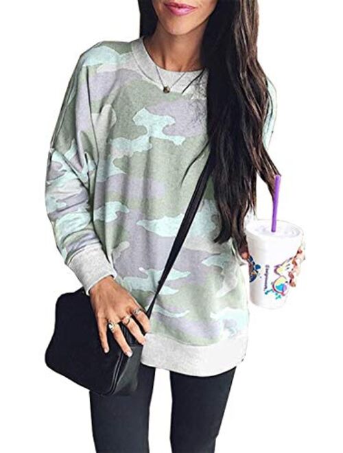 BTFBM Women's Leopard Print Long Sleeve Crew Neck Fit Casual Sweatshirt Pullover Tops Shirts