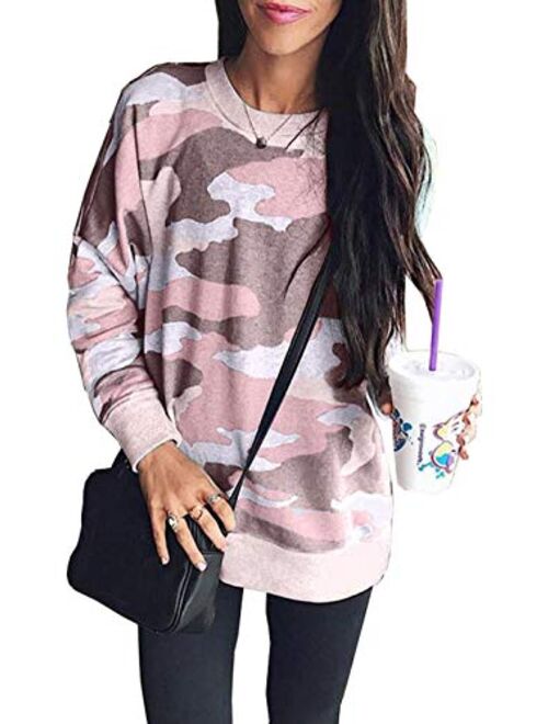 BTFBM Women's Leopard Print Long Sleeve Crew Neck Fit Casual Sweatshirt Pullover Tops Shirts