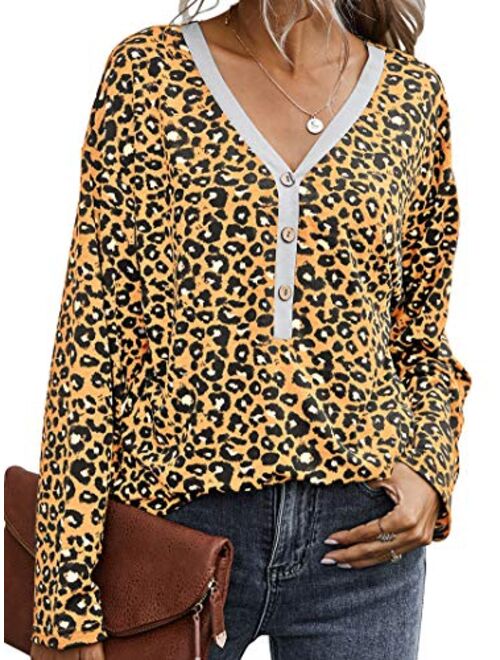 BTFBM Women's Leopard Print Long Sleeve Crew Neck Fit Casual Sweatshirt Pullover Tops Shirts