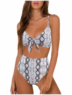 Womens High Waisted Bikini Set Tie Knot High Rise Two Piece Swimsuits Bathing Suits