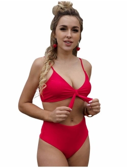 Womens High Waisted Bikini Set Tie Knot High Rise Two Piece Swimsuits Bathing Suits