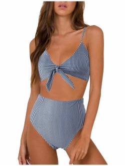 Womens High Waisted Bikini Set Tie Knot High Rise Two Piece Swimsuits Bathing Suits