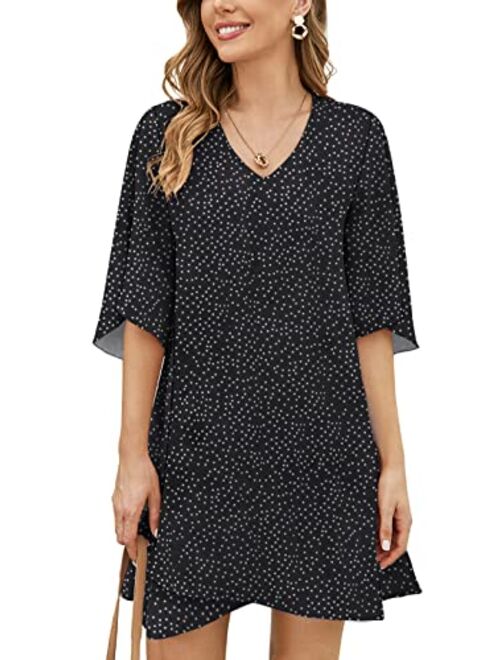 BELONGSCI Women's Casual Sweet & Cute Loose Shirt Balloon Sleeve V-Neck Blouse Top