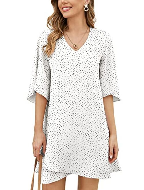 BELONGSCI Women's Casual Sweet & Cute Loose Shirt Balloon Sleeve V-Neck Blouse Top