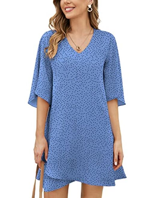 BELONGSCI Women's Casual Sweet & Cute Loose Shirt Balloon Sleeve V-Neck Blouse Top