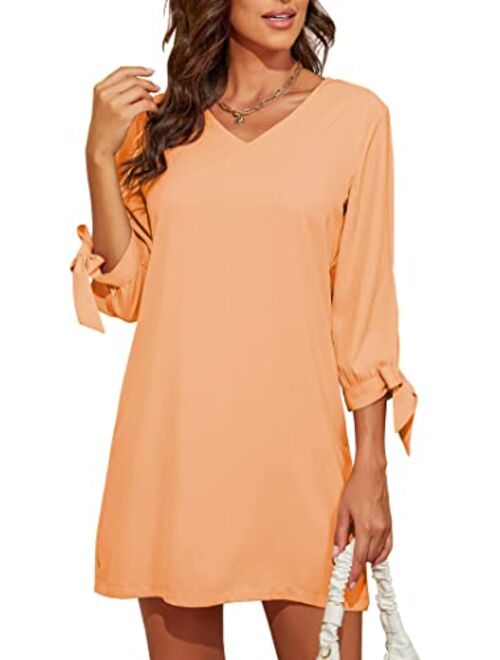 BELONGSCI Women's Casual Sweet & Cute Loose Shirt Balloon Sleeve V-Neck Blouse Top