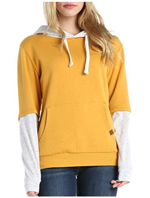 Doublju Basic Lightweight Pullover Hoodie Sweatshirt for Women