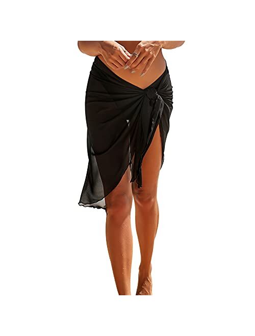 Eicolorte Beach Sarong Pareo Womens Semi-Sheer Swimwear Cover Ups Short Skirt with Tassels