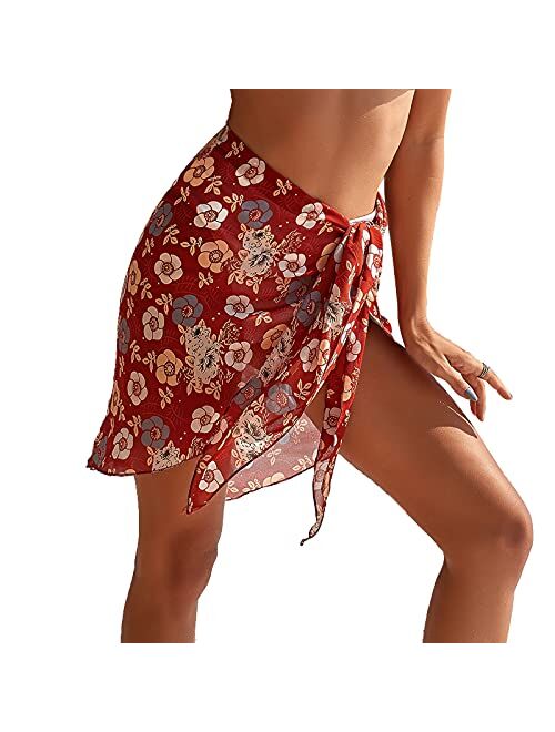 Eicolorte Beach Sarong Pareo Womens Semi-Sheer Swimwear Cover Ups Short Skirt with Tassels