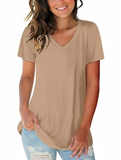 SAMPEEL Women's Basic V Neck Short Sleeve T Shirts Summer Casual Tops