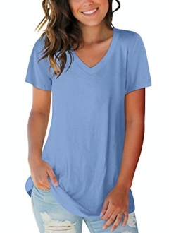 SAMPEEL Women's Basic V Neck Short Sleeve T Shirts Summer Casual Tops