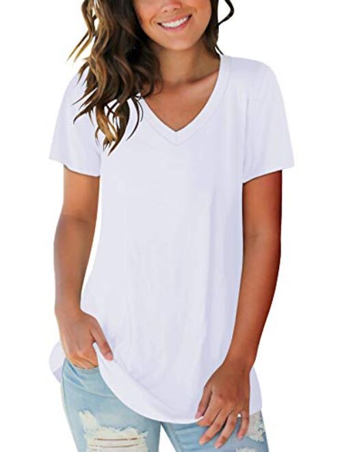 SAMPEEL Women's Basic V Neck Short Sleeve T Shirts Summer Casual Tops