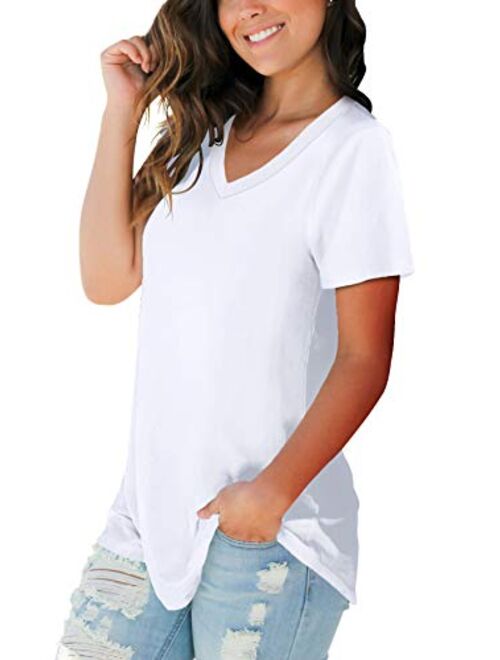 SAMPEEL Women's Basic V Neck Short Sleeve T Shirts Summer Casual Tops