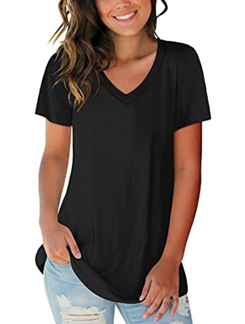 SAMPEEL Women's Basic V Neck Short Sleeve T Shirts Summer Casual Tops