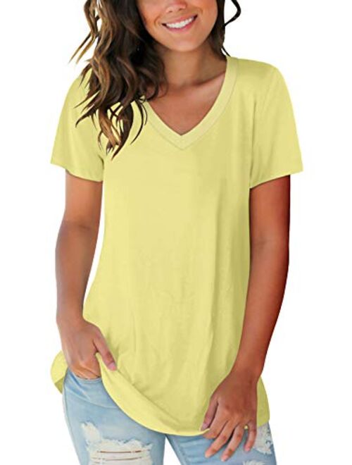 SAMPEEL Women's Basic V Neck Short Sleeve T Shirts Summer Casual Tops