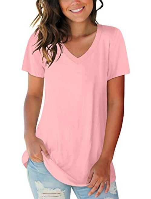 SAMPEEL Women's Basic V Neck Short Sleeve T Shirts Summer Casual Tops