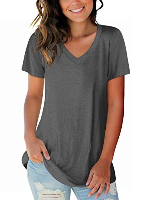 SAMPEEL Women's Basic V Neck Short Sleeve T Shirts Summer Casual Tops