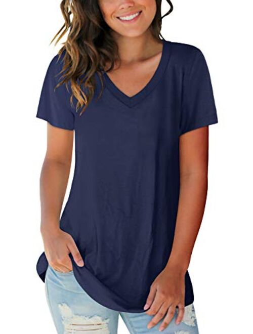 SAMPEEL Women's Basic V Neck Short Sleeve T Shirts Summer Casual Tops