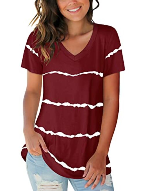 SAMPEEL Women's Basic V Neck Short Sleeve T Shirts Summer Casual Tops