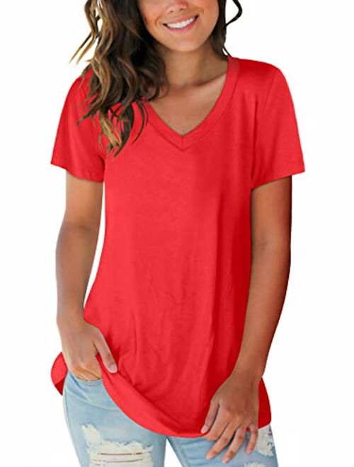 SAMPEEL Women's Basic V Neck Short Sleeve T Shirts Summer Casual Tops