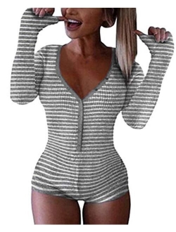 Roselux Women's Sexy Deep V Neck Shorts Long Sleeve knitted lounge set And Pajama Onesie Bodycon Rompers Overall Set