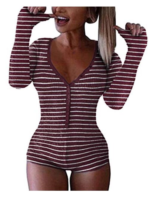 Roselux Women's Sexy Deep V Neck Shorts Long Sleeve knitted lounge set And Pajama Onesie Bodycon Rompers Overall Set