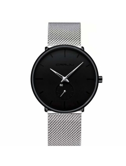 Mens Watch Ultra Thin Wrist Watches for Men Fashion Waterproof Dress Stainless Steel Band