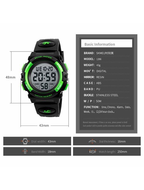 Kid's Digital Watch Outdoor Sports 50M Waterproof Electronic Watches Alarm Clock 12/24 H Stopwatch Calendar Boy Girl Wristwatch