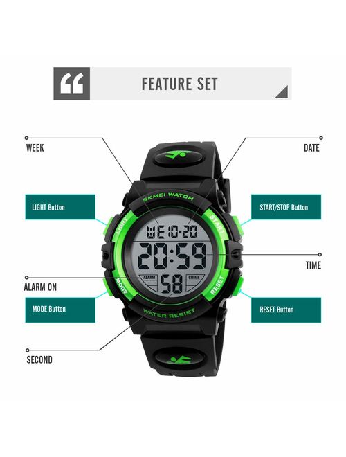 Kid's Digital Watch Outdoor Sports 50M Waterproof Electronic Watches Alarm Clock 12/24 H Stopwatch Calendar Boy Girl Wristwatch