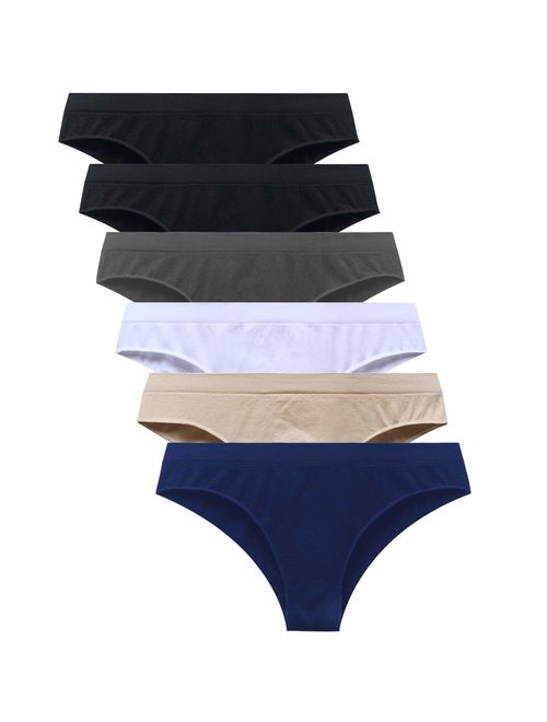 Areke Womens Bikini Panties Seamless Underwear, Soft Stretch Cheekini Hipster Briefs 6 Pack