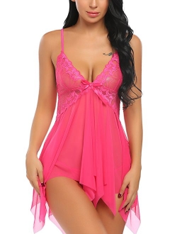 Women Lingerie Lace Babydoll V Neck Sleepwear Strap Chemise