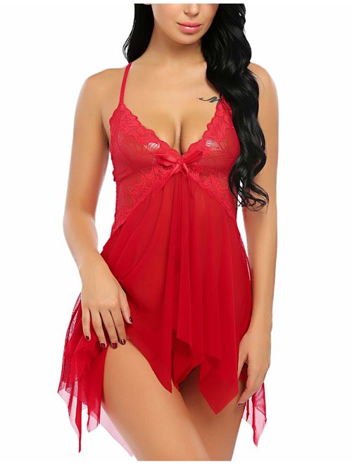 Avidlove Women Lingerie Lace Babydoll V Neck Sleepwear Strap Chemise