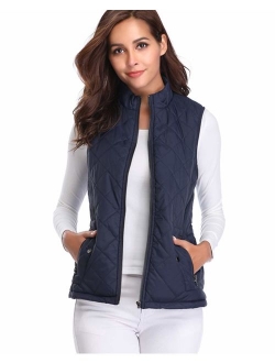 fuinloth Women's Padded Vest, Stand Collar Lightweight Zip Quilted Gilet