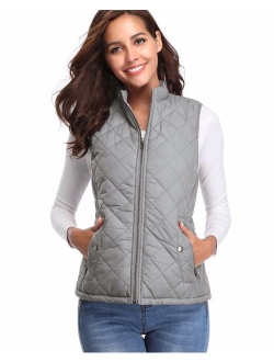 fuinloth Women's Padded Vest, Stand Collar Lightweight Zip Quilted Gilet