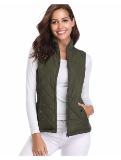 fuinloth Women's Padded Vest, Stand Collar Lightweight Zip Quilted Gilet