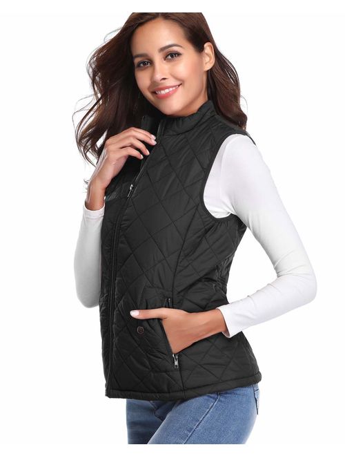 fuinloth Women's Padded Vest, Stand Collar Lightweight Zip Quilted Gilet