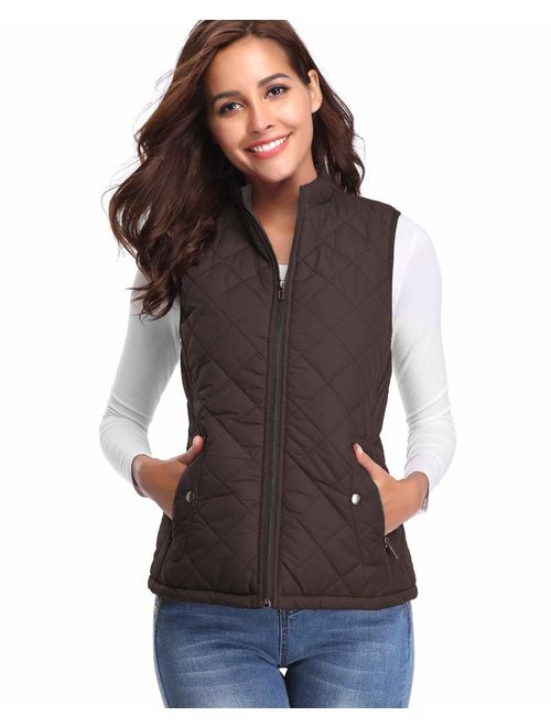 fuinloth Women's Padded Vest, Stand Collar Lightweight Zip Quilted Gilet