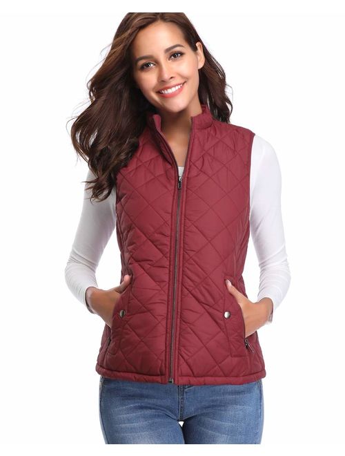 fuinloth Women's Padded Vest, Stand Collar Lightweight Zip Quilted Gilet