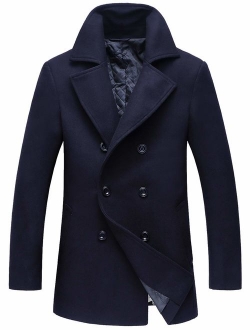 Men's Classic Notched Collar Double Breasted Wool Blend Pea Coat