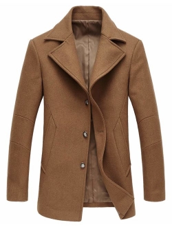 Men's Classic Notched Collar Double Breasted Wool Blend Pea Coat