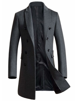 Men's Classic Notched Collar Double Breasted Wool Blend Pea Coat