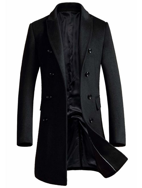 chouyatou Men's Classic Notched Collar Double Breasted Wool Blend Pea Coat