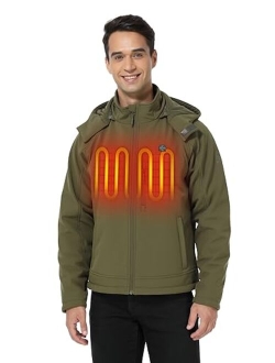 Men's Soft Shell Heated Jacket with Detachable Hood and Battery Pack