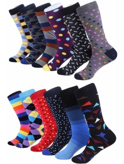 Marino Men's Dress Socks - Colorful Funky Socks for Men - Cotton Fashion Patterned Socks - 12 Pack