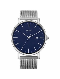 BUREI Men's Fashion Minimalist Wrist Watch Analog Date with Stainless Steel Mesh Band