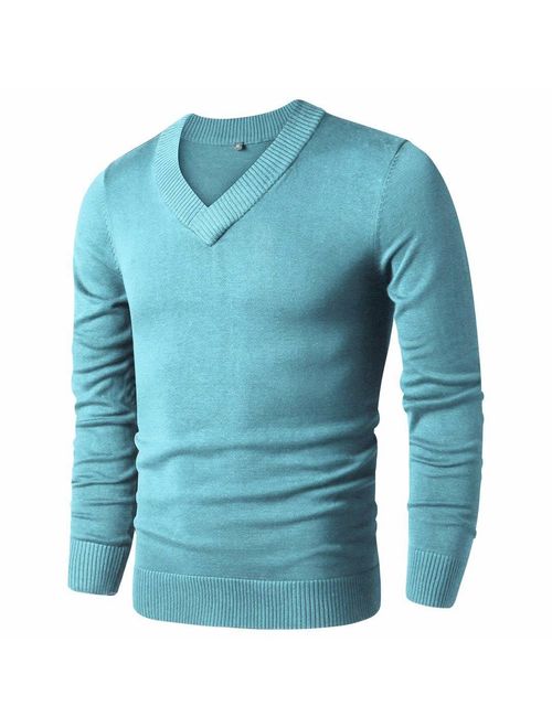 LTIFONE Sweaters for Men,V Neck Slim Comfortably,Knitted Long Sleeve