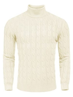 Men's Slim Fit Turtleneck Sweater Casual Twisted Knitted Pullover Sweaters