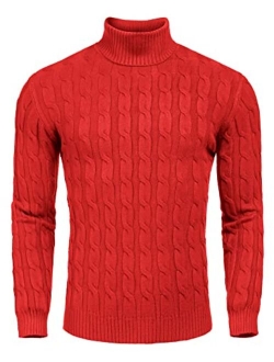 Men's Slim Fit Turtleneck Sweater Casual Twisted Knitted Pullover Sweaters